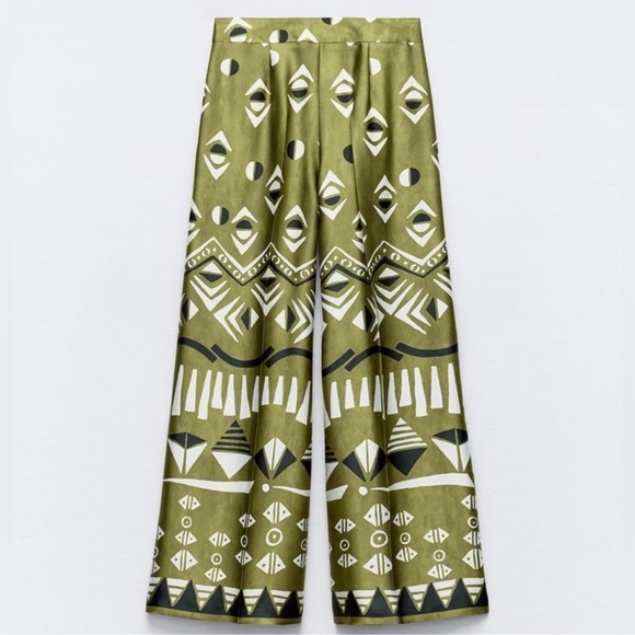 ZARA 2 PIECES MATCHING SET GEOMETRIC PRINT SATIN EFFECT SHIRT AND WIDE LEG PANTS - Picture 15 of 16